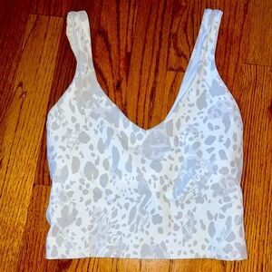 Lululemon size 2 White and Gray Leopard Print Crop Top EUC super soft & like new
